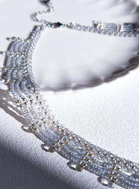 冷感高级银蓝色蕾丝项链