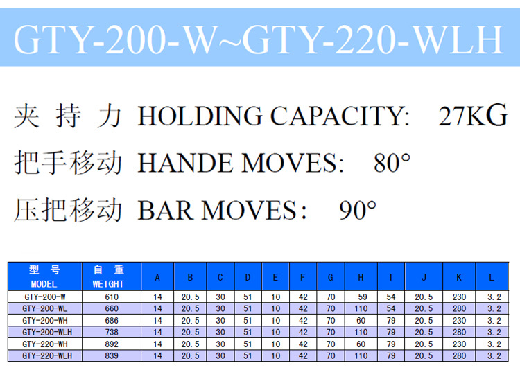 固特易垂直式GTY220WLh快速夹具 快速压紧器 工装夹具水平式夹具