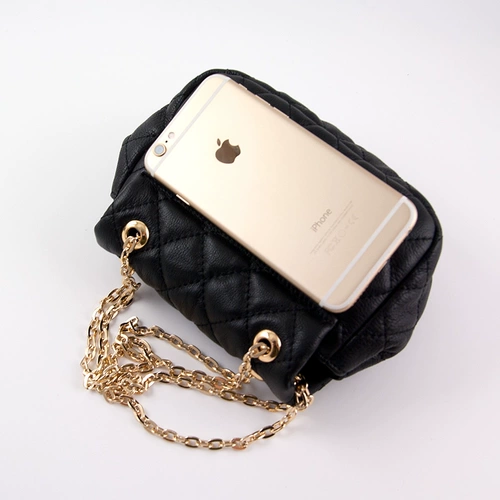 Маленькая сумка через плечо, кожаная небольшая сумка, черная барсетка, из натуральной кожи, воловья кожа, в стиле Шанель, intel core i6, 6 plus