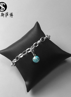 蓝色纯银百搭学生吊坠男女同款