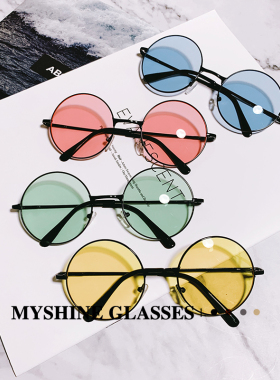 墨镜女圆框太子镜多马胺糖果彩色