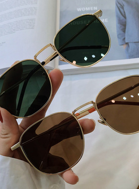 墨镜韩国复古风方框茶色太阳镜