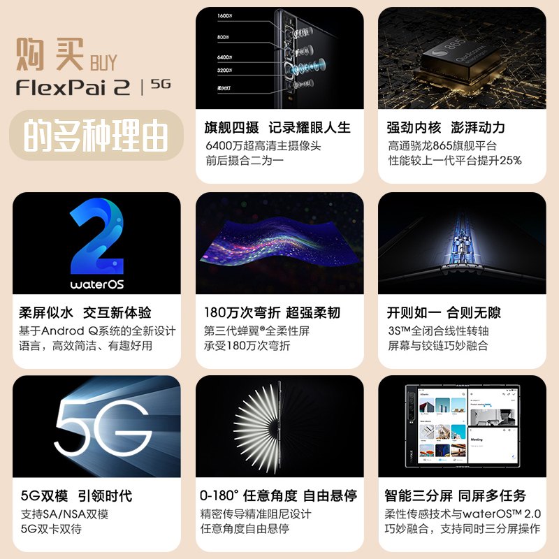 柔宇 FlexPai 2 5G折叠屏手机全网通双卡双待6400万高通骁龙865 - 图0