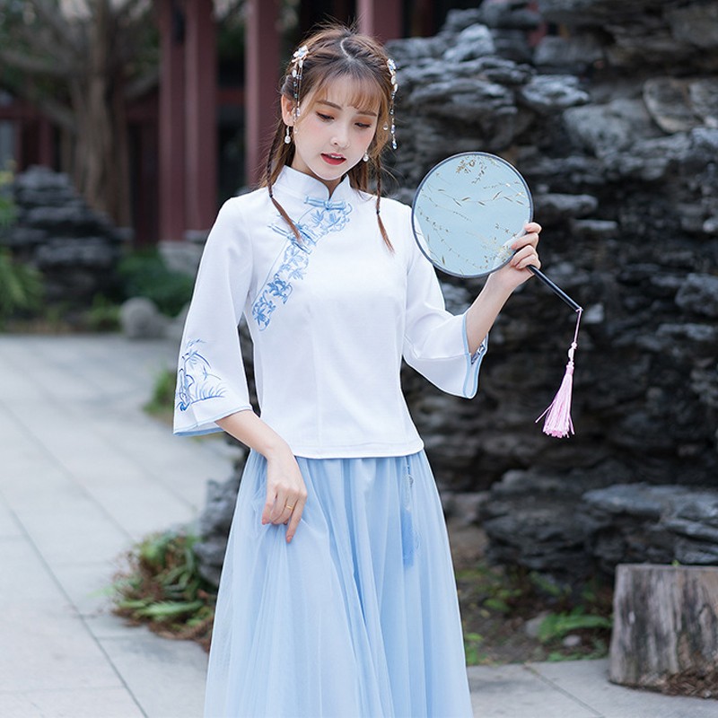 夏季古装中国风古筝演出服小个子成人礼女孩轻礼服18岁初中生汉服