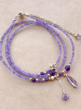 紫水晶14K包金轻奢切面三圈手链