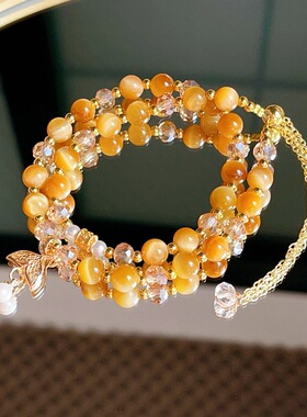 金虎眼石手串流苏古风寺庙心经 念珠带尾链双圈手链