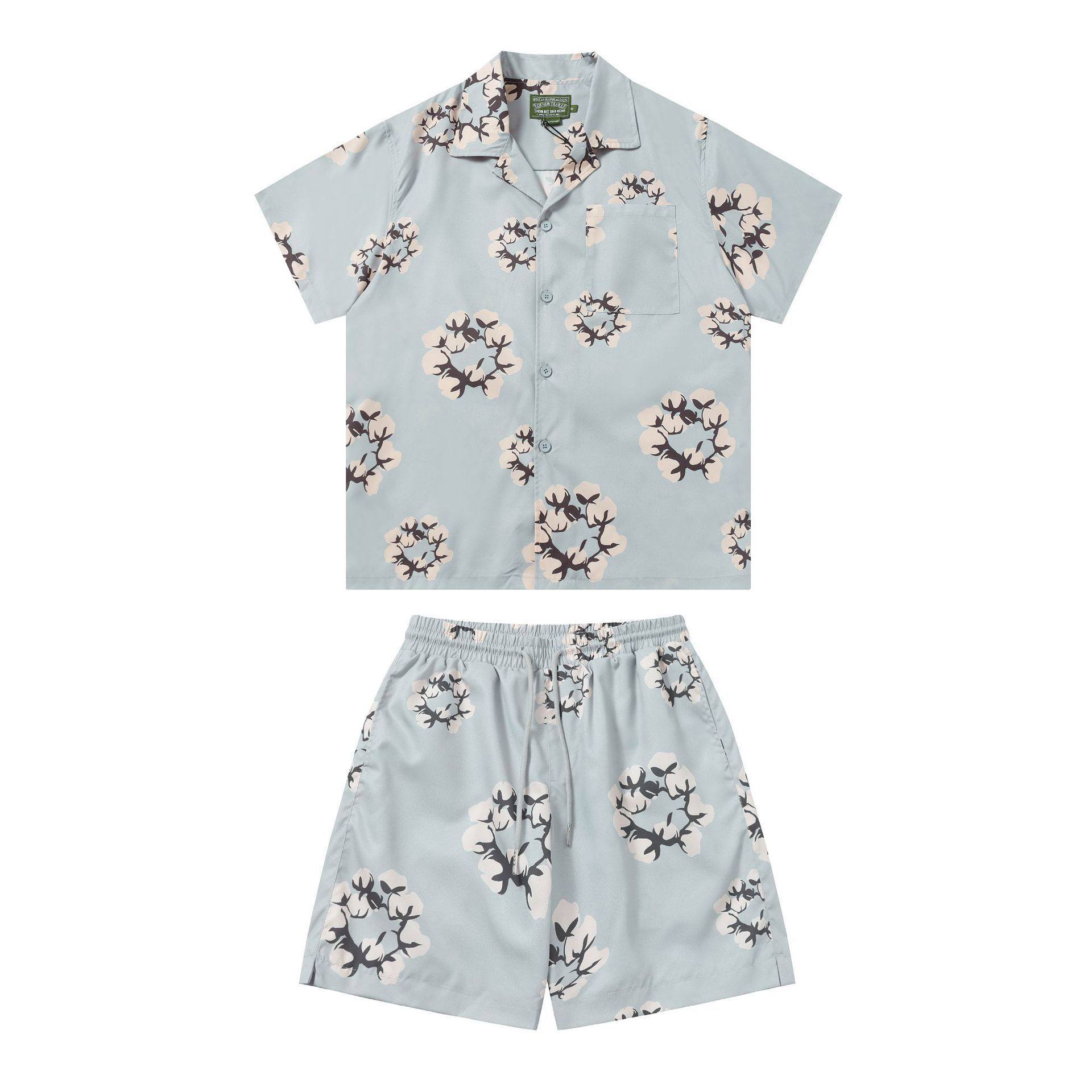 25S欧美潮牌D.T木棉花满印花朵短袖衬衫男女高街短裤休闲套装,淘宝优惠券,粉丝福利购,淘宝优惠卷