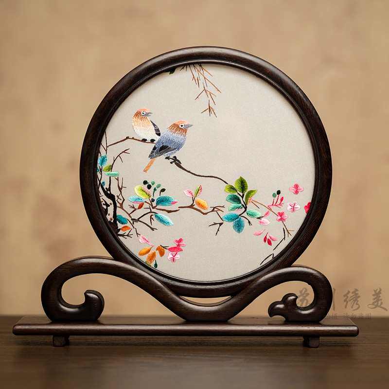 苏州古风特色中国手工摆绣刺绣双面绣装饰台送商务礼品摆件老美