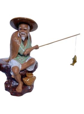 鱼池21高石山姜太公别墅优雅盆景陶瓷摆件配件垂钓悠闲大型假山