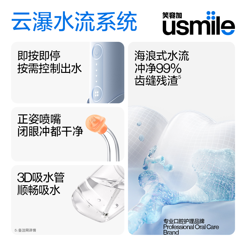 笑容加usmile冲牙器便携式水牙线家用洗牙器牙齿清洁口腔C10密浪 - 图1