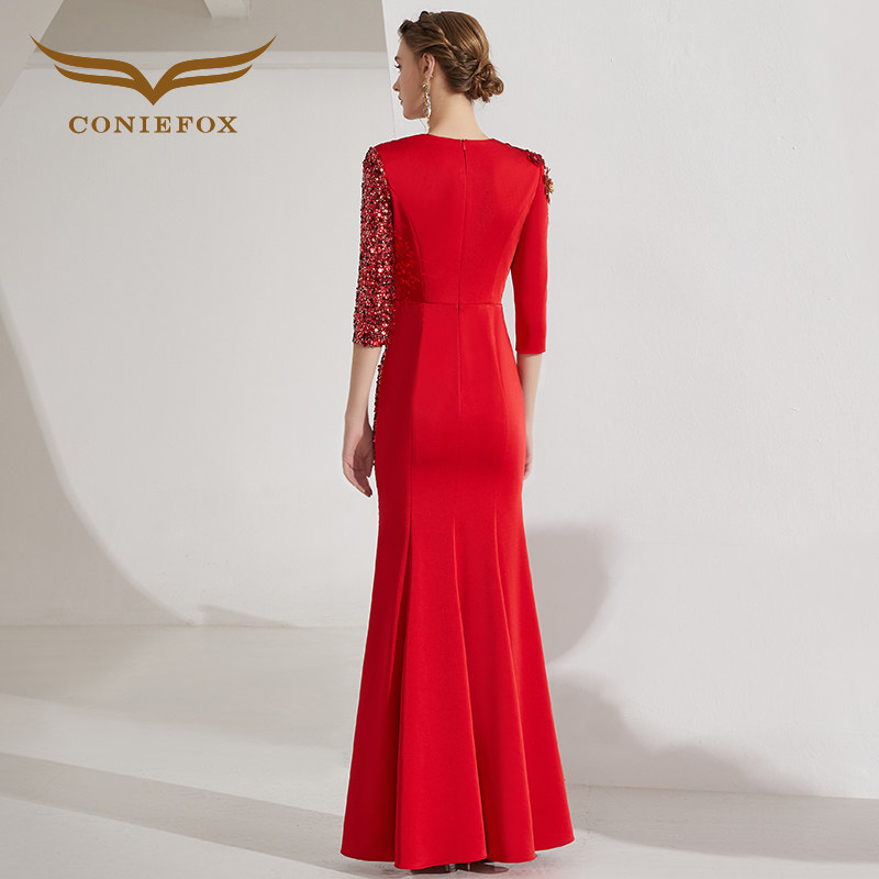 创意狐年会主持人晚礼服女高端宴会订婚礼服裙长款红色鱼尾演出服