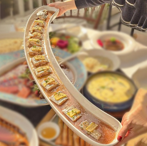 商用餐厅酒店摆盘鳗鱼会所饭店特色意境创意餐具长条一米烤带鱼盘 - 图2