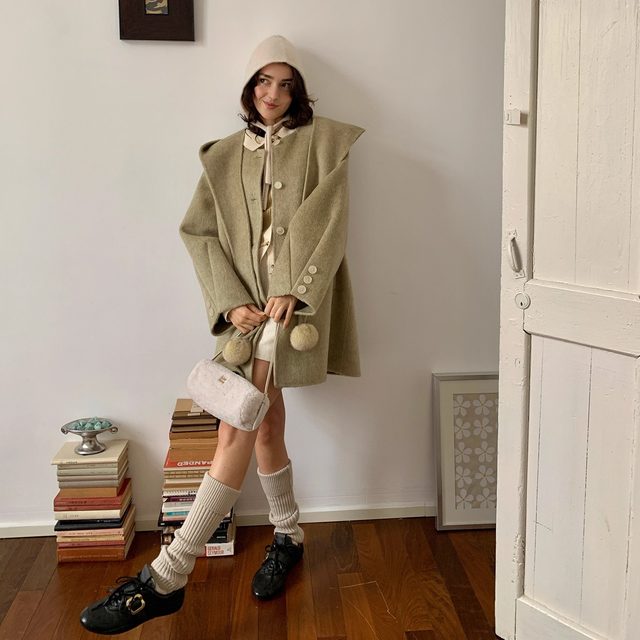 KERNEL COSMOS青森降雪季 可拆女巫帽披肩毛球两穿骆驼绒手工大衣