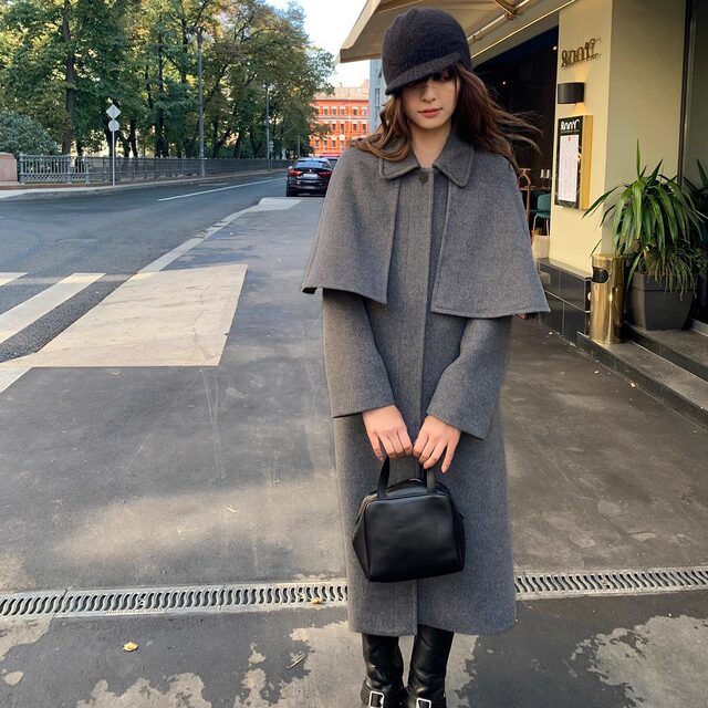 Fruit core universe detachable poncho style double-sided woolen coat