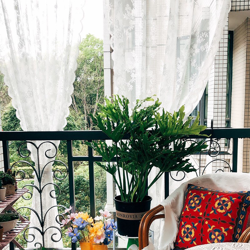 免打孔魔术贴窗帘窗纱帘法式门帘蕾丝客厅阳台飘窗门帘隔断穿杆帘 - 图1
