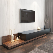 Nordic TV Cabinet Tea Table Black Walnuts Wood Color Telescopic TV Enclosure Modern Minima Solid Wood Multilayer Ground Cabinet