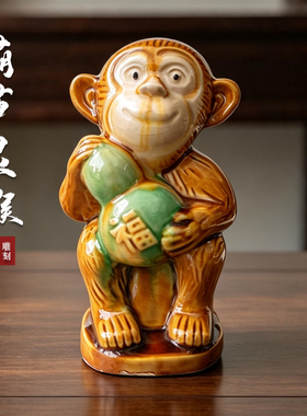 陶瓷生肖猴葫芦摆件客厅玄关送礼