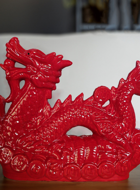 陶瓷龙摆件唐三彩青龙房顶工艺品