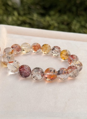 天然水晶手链女款单圈锦鲤胶花手串铜矿饰品礼物送女友闺蜜水晶