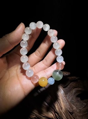 天然水晶手链女款单圈白兔毛钢丝手串饰品礼物送女友闺蜜水晶