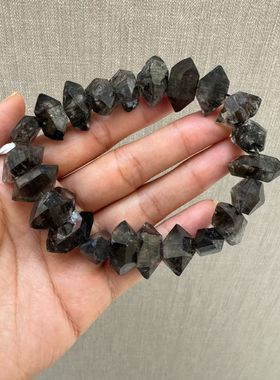 编号60-4号 天然黑闪灵钻手挑黑武士男款水晶手链双尖闪灵钻