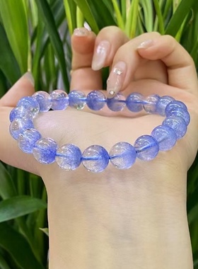 天然蓝线聚宝盆手链蓝发随型手串