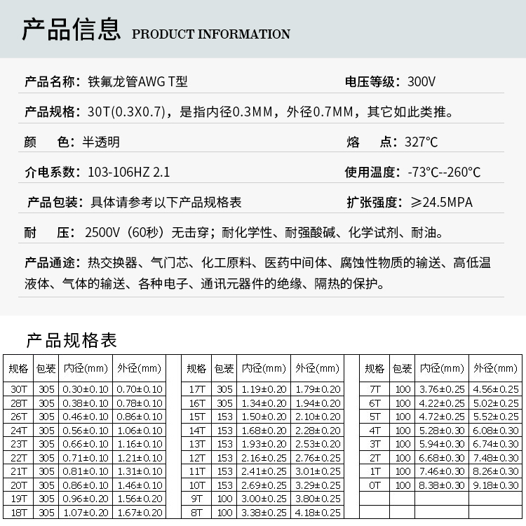 铁氟龙管 T型半透明 PTFE四氟毛细管铁氟龙管耐高温耐腐蚀300V-图2