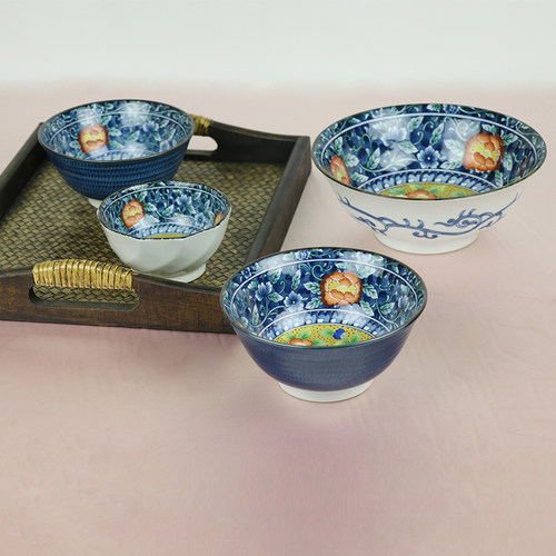 日本进口盘子美浓烧碗红花鸟饭碗汤碗拉面碗日式和风瓷器餐具菜盘 - 图2