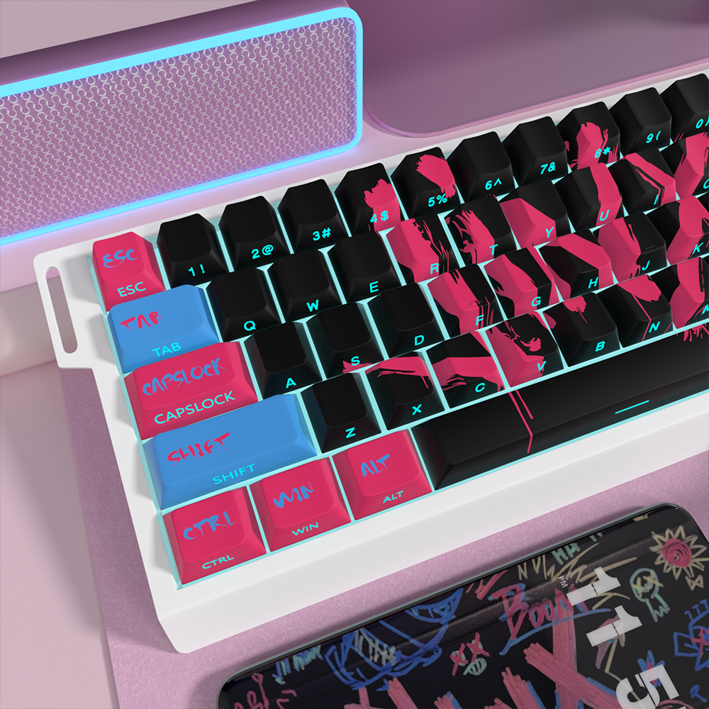 金克斯二次元主题键帽原厂侧刻透光pbt适配磁轴ND63Ace60made68 - 图1