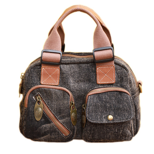 个性水洗牛仔手提包多口袋轻奢潮流布包简约通勤美式复古男女斜挎 - 图3