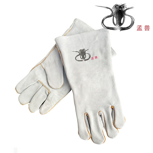 孟兽电焊手套焊兽4150加长牛皮焊接手套劳保烧焊耐磨隔热焊工打磨 - 图3