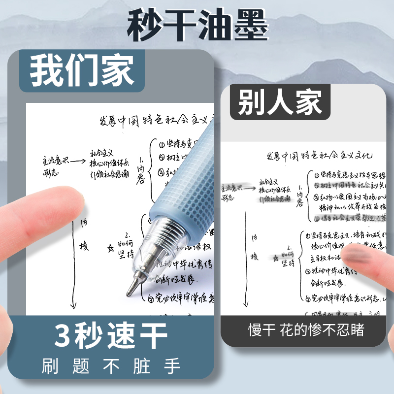 晨光按动中性笔定制刻字水笔学生用刷题笔考试专用碳素黑办公签字防滑简约0.5按压式针尖锥速干圆珠笔笔芯 - 图3