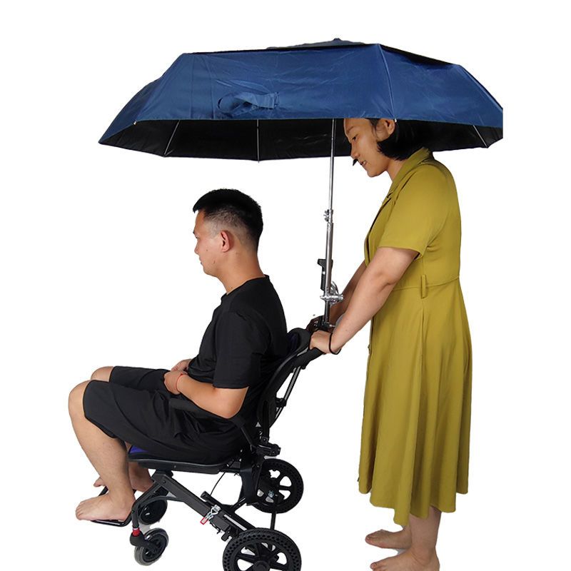 手动电动轮椅专用雨伞遮阳防晒雨棚轻便不锈钢双人伞可折叠万向伞-图2