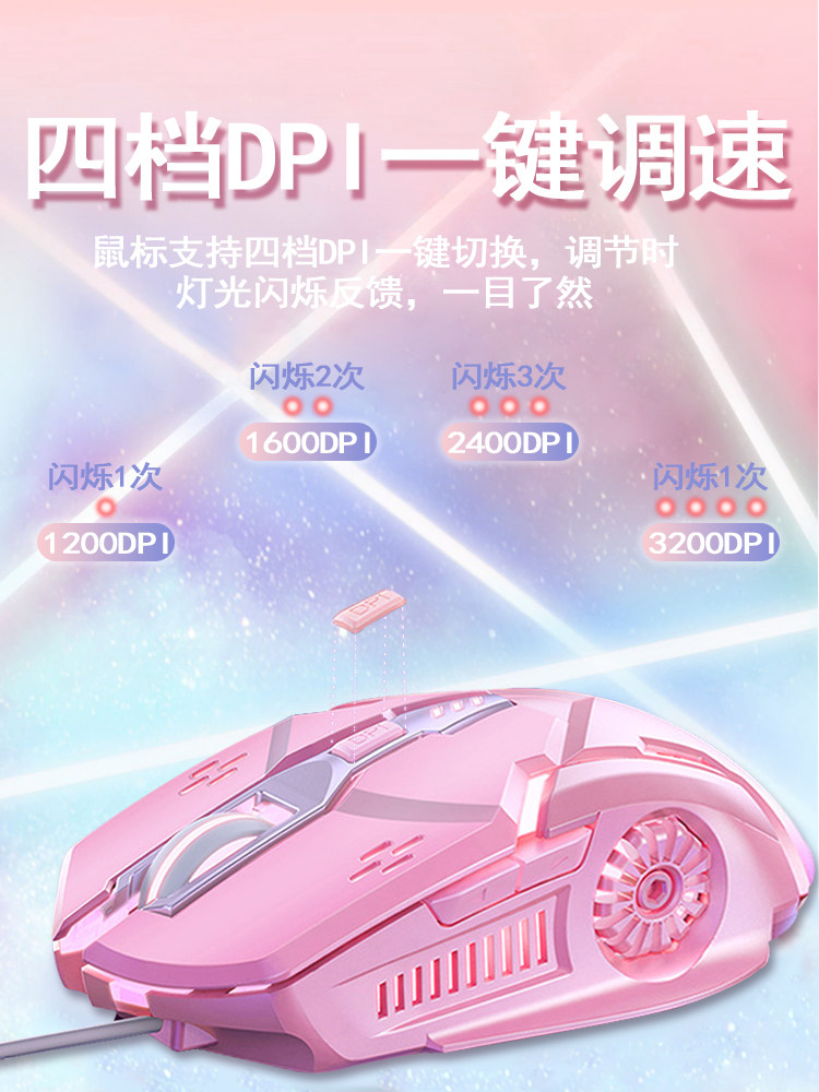 有线粉色静音华为联想华硕惠普鼠标 千锐数码有线鼠标