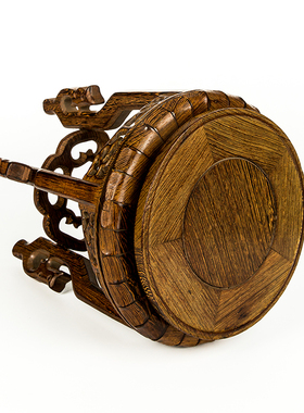 鸡翅木圆形花盆景雕刻底座奇石