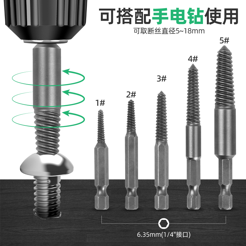 麻花钻头断丝取出器批头电钻款取断丝工具一字十字米子六角螺丝刀