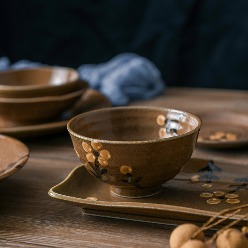 美浓烧陶瓷餐具焦糖春野系列米饭碗手绘日式和风菜盘碟子 - 图2