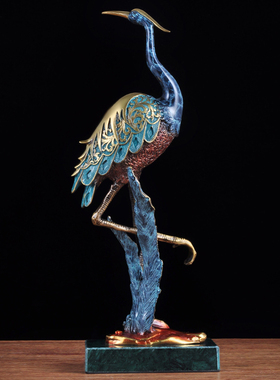 彩铜松鹤摆件中式客厅装饰品