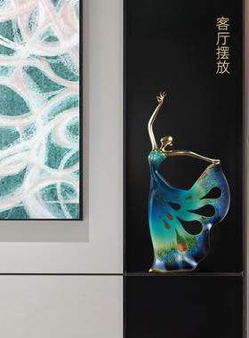 彩铜孔雀舞摆件中式高档客厅