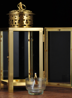 黄铜四面酥油灯防风室内户外