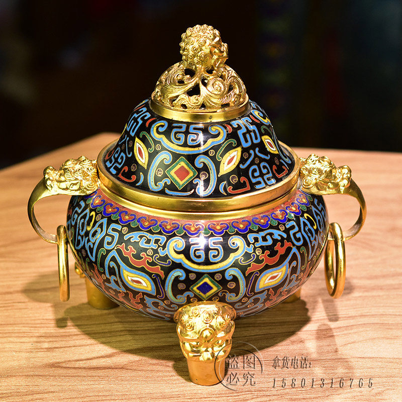 明清景泰蓝香炉全铜手工掐丝珐琅狻猊耳铜环熏炉摆件茶室佛堂礼品,淘宝优惠券,粉丝福利购,淘宝优惠卷