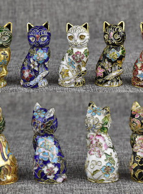 老货景泰蓝动物花猫摆件节日礼品