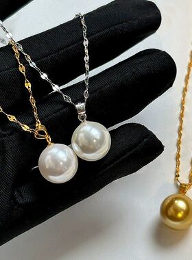 珍珠锁骨S吊坠时尚百搭真金电镀家链颈链项链单颗澳极光简约白色