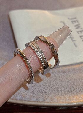 网红食指风手饰ins百搭气质女素圈戒指个性冷淡简约戒尾戒三件套