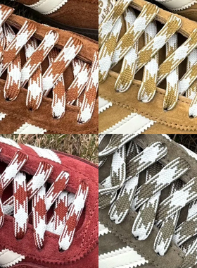 适配阿迪鞋带spezial板鞋纯棉蓝色t头鞋扁形方格黄色绿色运动鞋绳