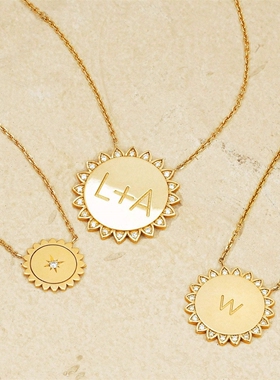 11点11分幸运圆形太阳项链女 圆形八芒星锆石硬币项链锁骨链