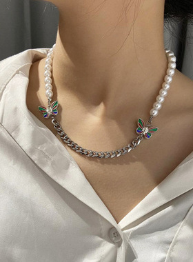 欧美珍珠蝴蝶项链秋季新品