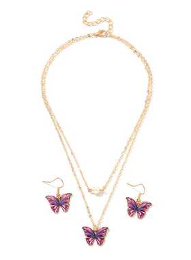 欧美公主风蝴蝶耳环锁骨链