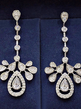 欧美优雅高级珠宝感S925银冠冕皇冠流苏项链耳环套装新娘礼服配饰