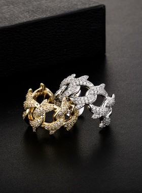 欧美开口荆棘泡泡古巴钻戒抖音直播男士指环日常出街潮搭配饰